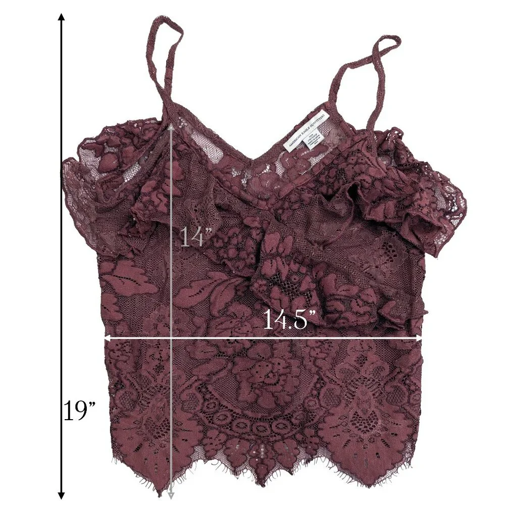 American Eagle Burgundy Rust XXS AE Ruffled Lace Cami Tank Top - Picture 4 of 9
